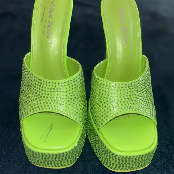 Public Desire Lime Green Rhinestone Heels - Picture 4 of 8